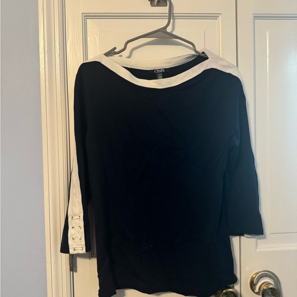 Chaps Tops - Chaps Super Cute Navy scoop neck with white trim & accents in sleeves. Like New.
